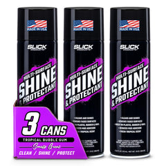Slick Products three-pack front view showing glossy cans and branding, highlighting convenience