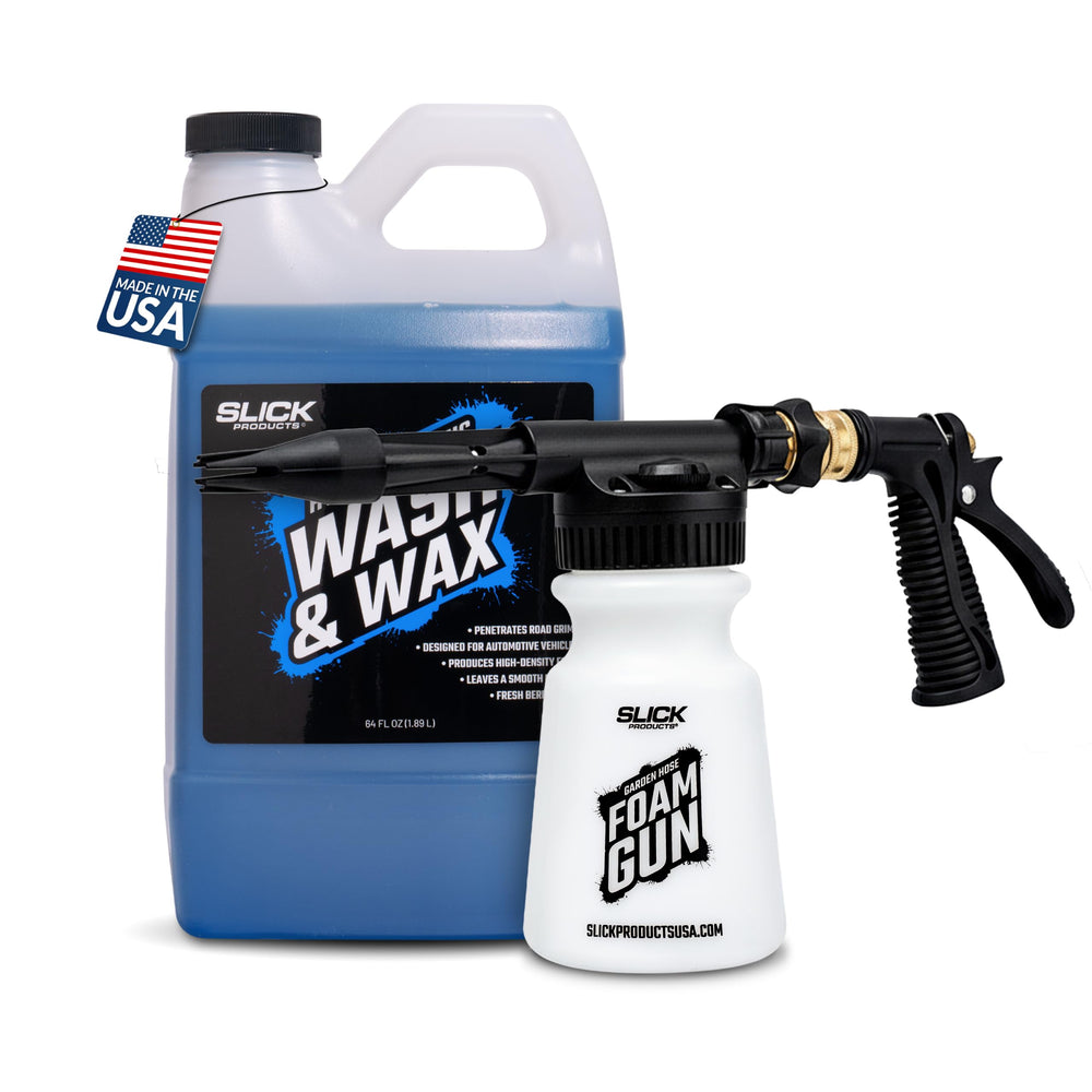 Slick Products front packaging 64oz showing bottle and included foam gun for full kit benefit