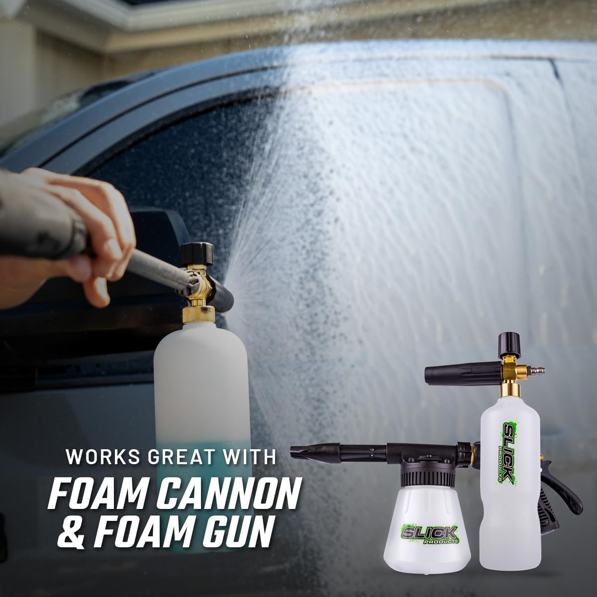 Slick Products foamy wash on car panel before rinsing to loosen grime