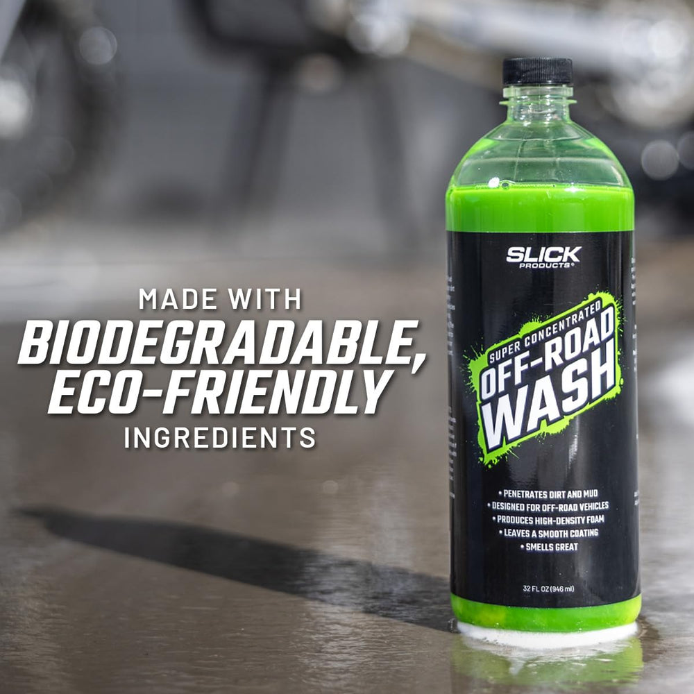 Slick Products bottle next to hand showing 64 oz scale and extended use