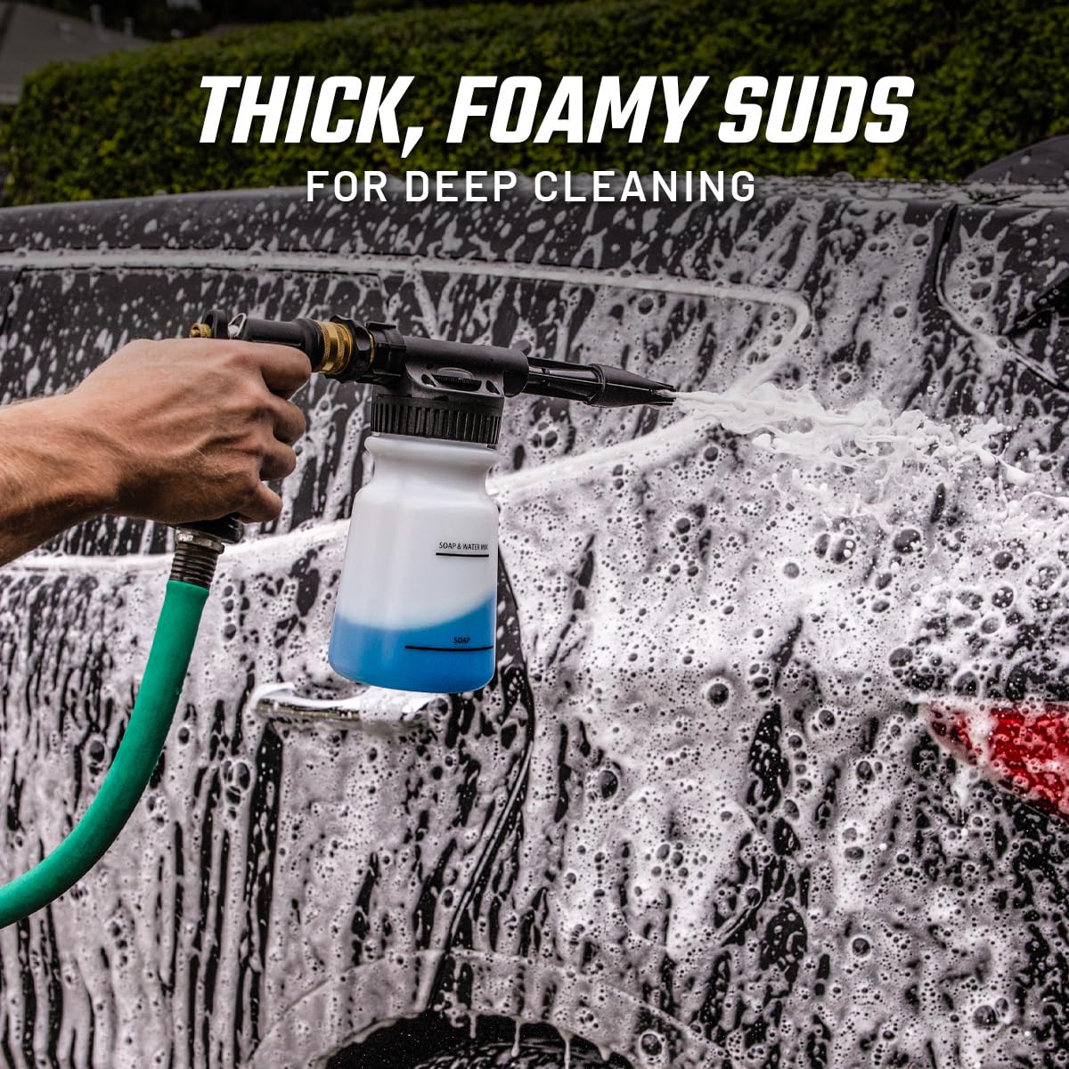Slick Products producing thick foam on vehicle surface for safer dirt lift and cleaning