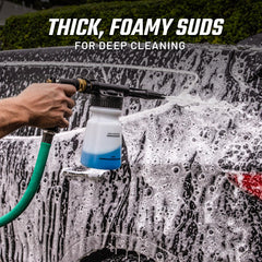 Slick Products producing thick foam on vehicle surface for safer dirt lift and cleaning