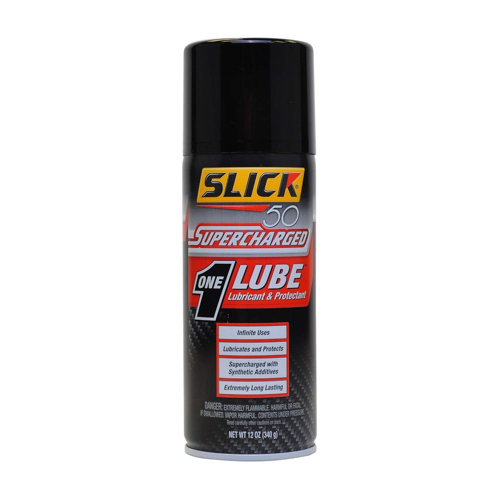 Slick50 spray can front view showing 12-ounce label and long-lasting protection