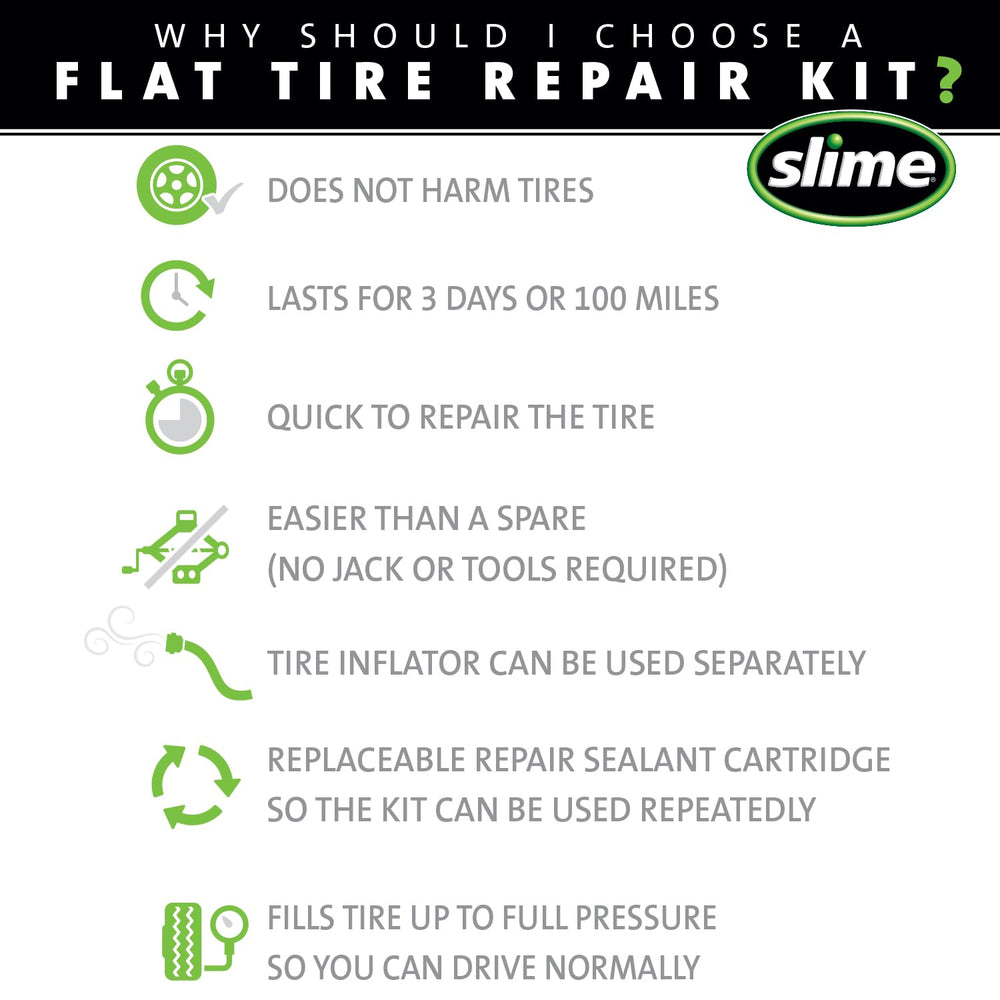 Slime sealant being applied to tire valve showing no tire removal needed benefit