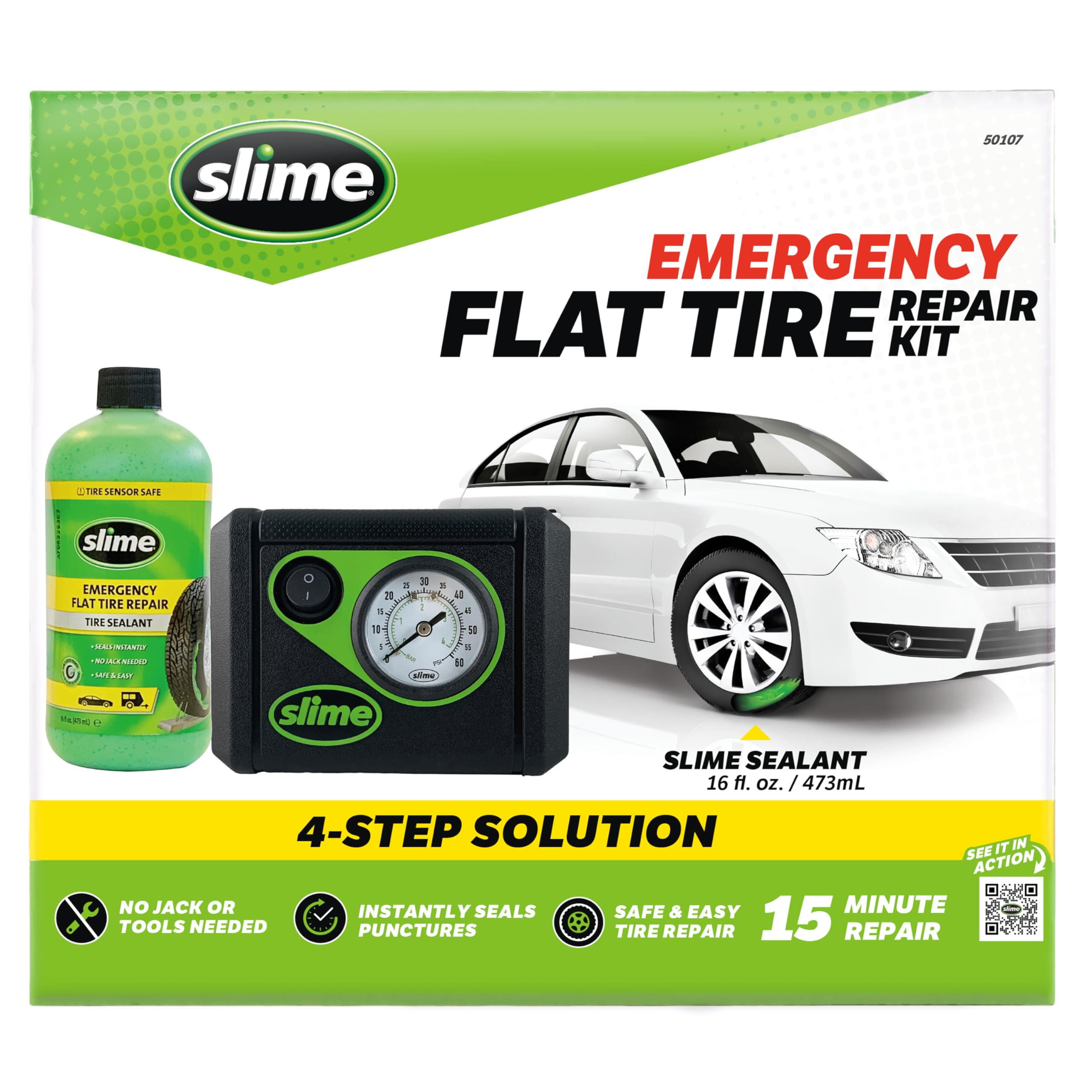 Slime 16oz sealant bottle close-up highlighting quick emergency seal