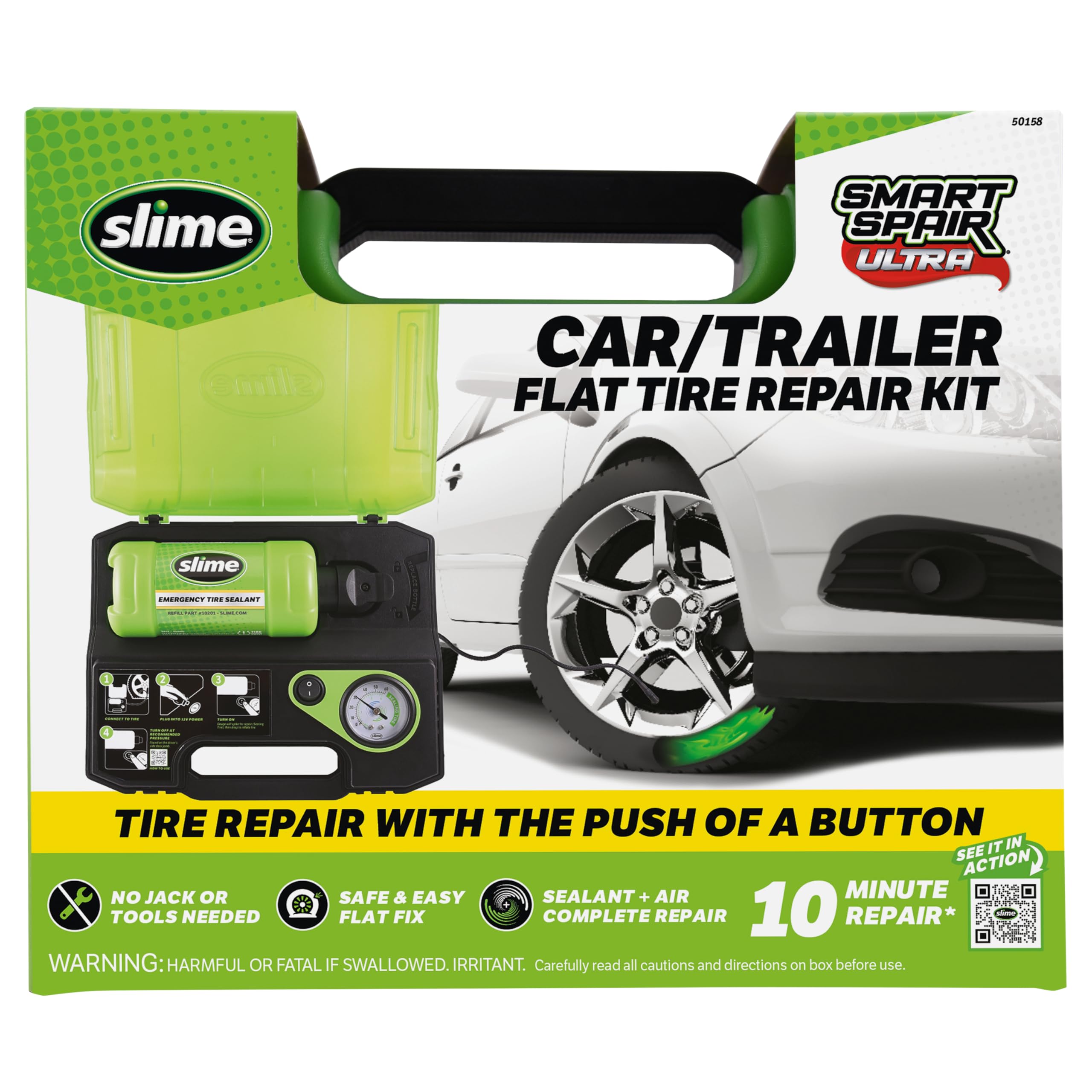 Slime Smart Spair Ultra front packaging showing kit contents and portability