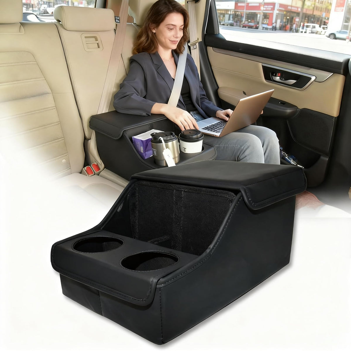 SLOGENTO front view of center console showing neat organization and quick access