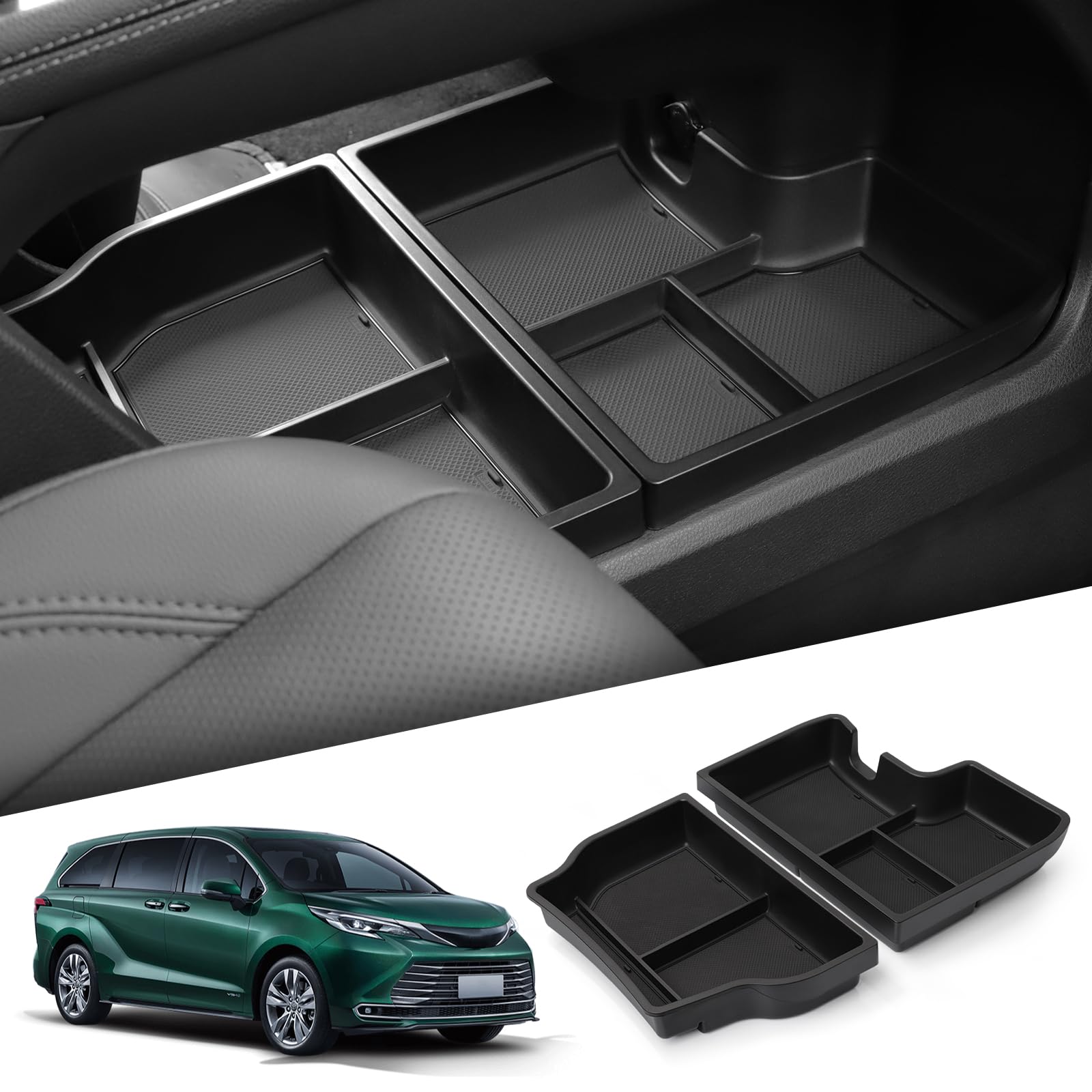 smabee front view of center console tray shows tidy storage and fit