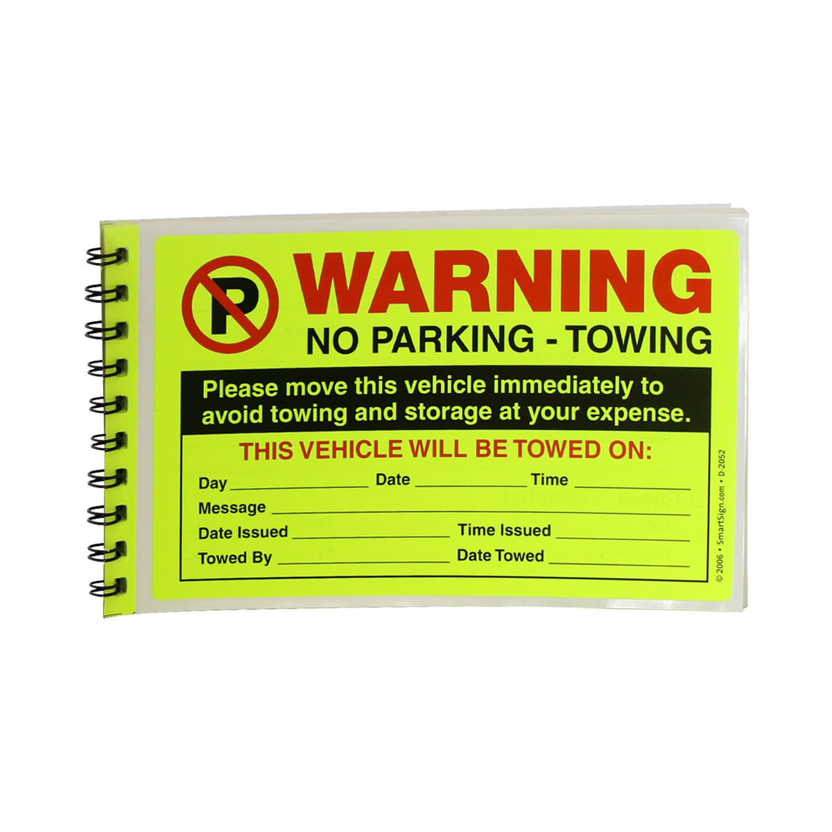 SmartSign front cover book showing 50 fluorescent tickets for fast visibility