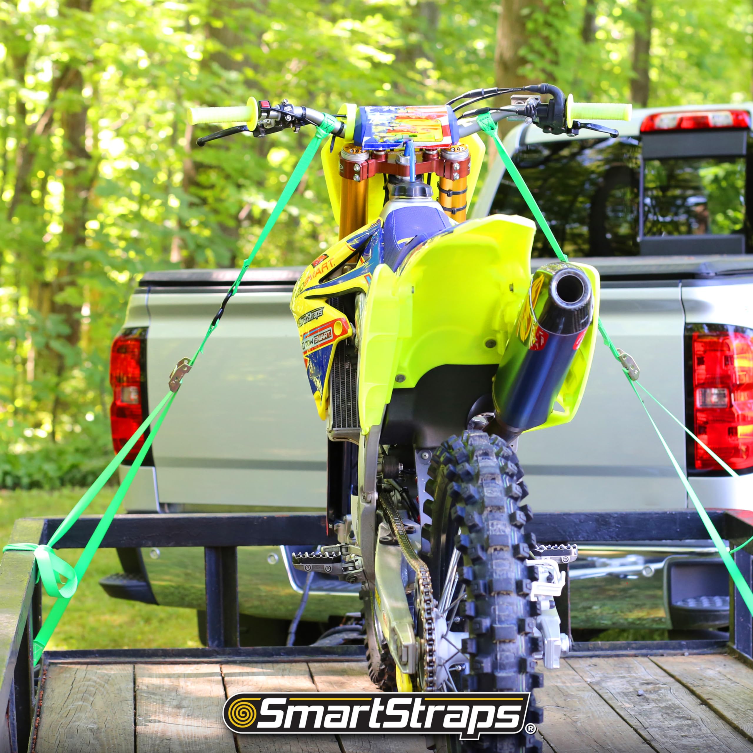 SMARTSTRAPS in pickup bed securing gear for easy loading and unloading