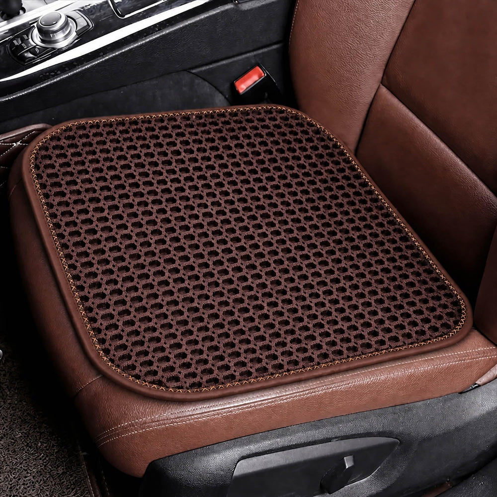 SMIUPIN front view of brown ventilated seat cushion showing cooling benefit