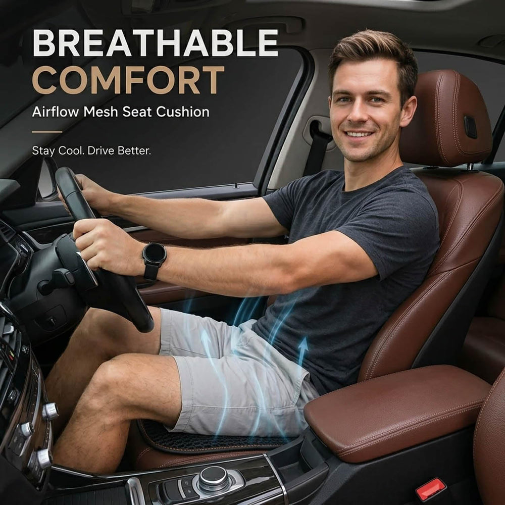 SMIUPIN seat cushion installed in car showing improved ventilation while driving