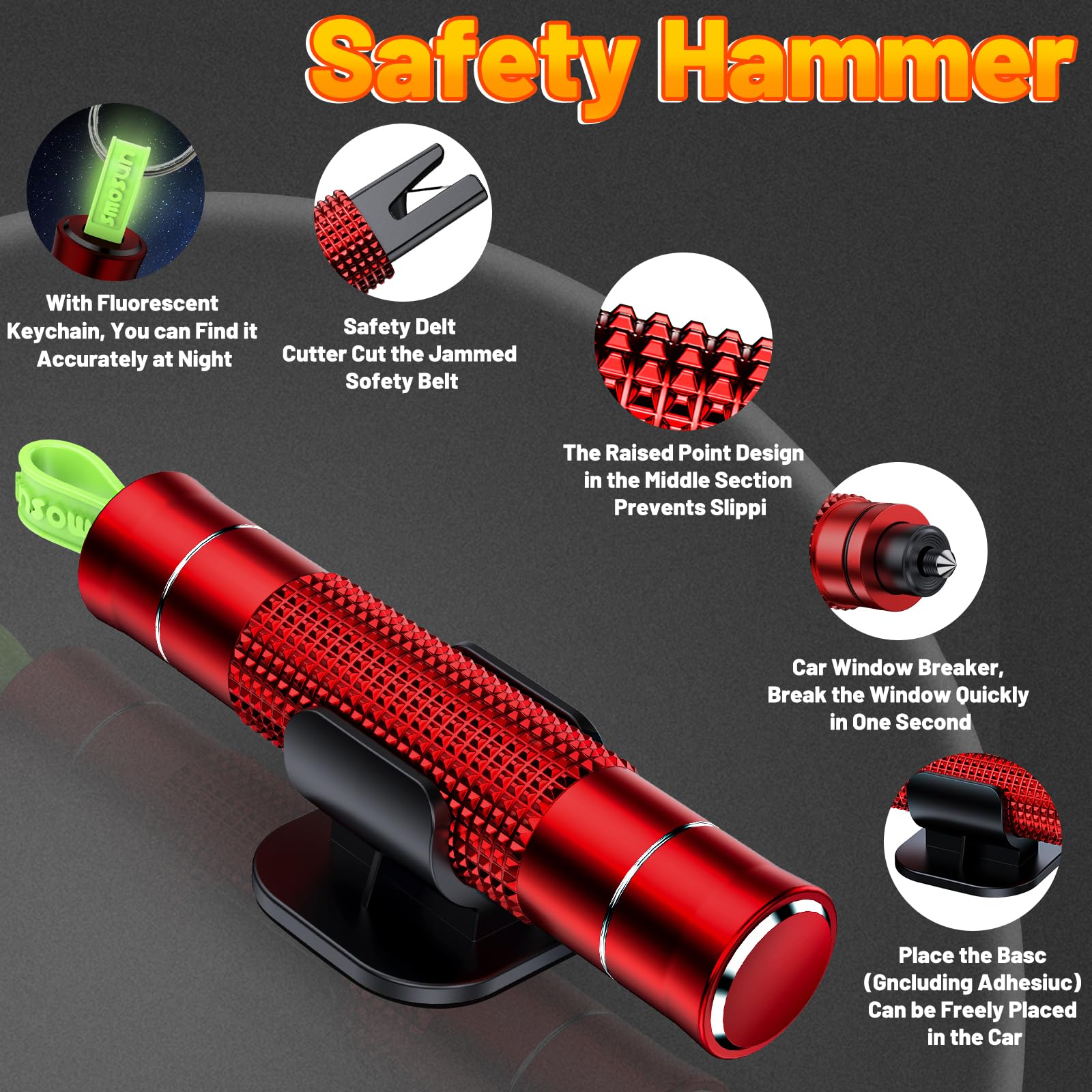 smosun Safehammer secured on car center console showing easy reach advantage