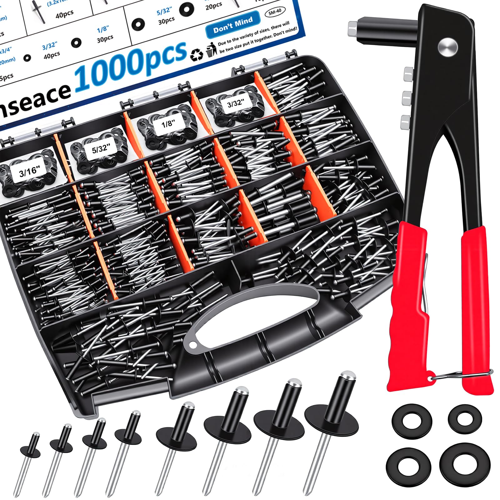 smseace open toolbox showing organized rivet kit and easy transport convenience