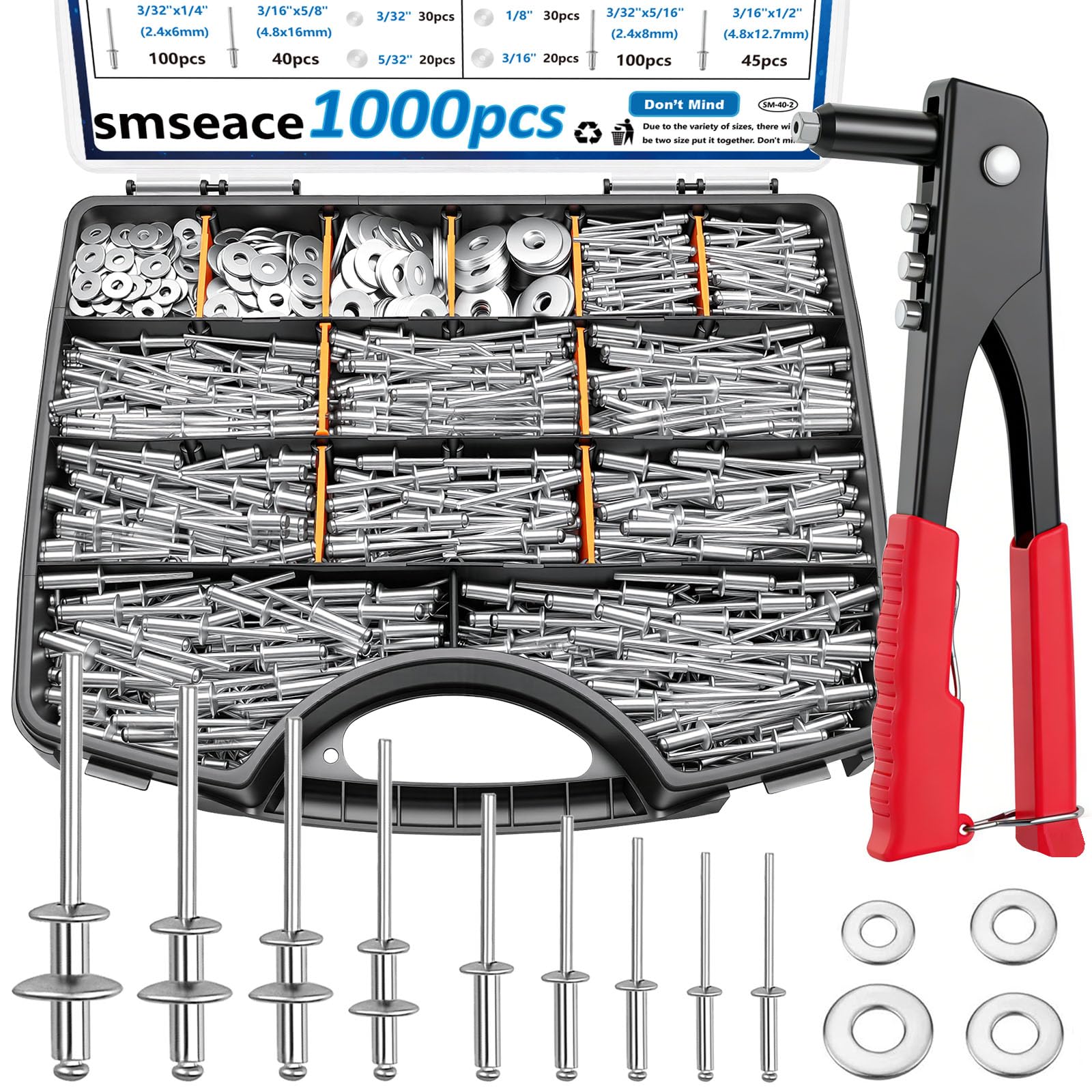 smseace toolbox open showing organized rivets and washers for fast selection