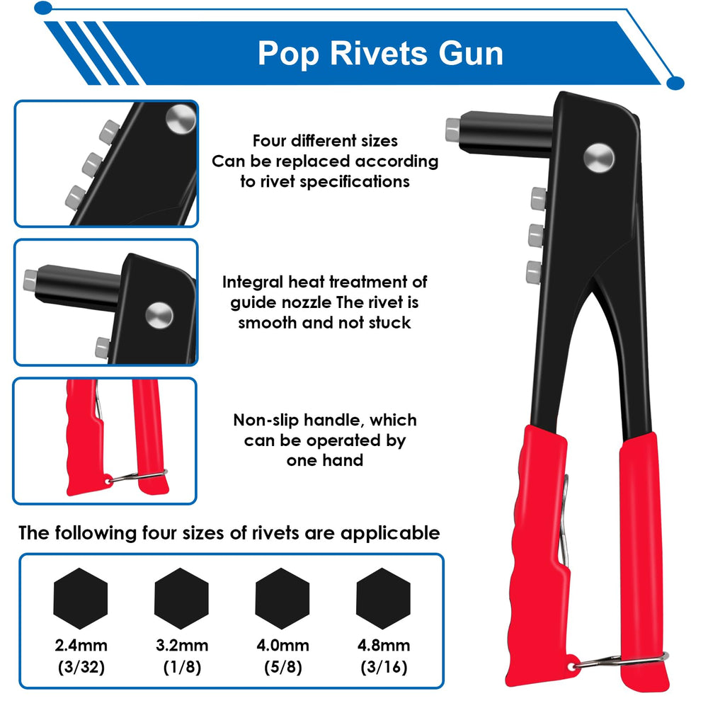 smseace rivet gun beside ruler showing scale for proper rivet selection