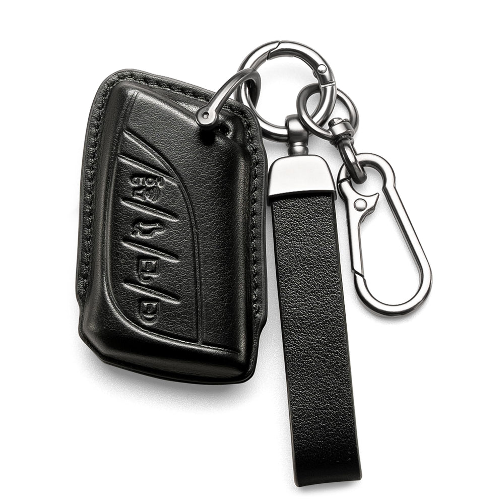 Smyfob front view showing leather cover and preserved Lexus buttons, adds protection