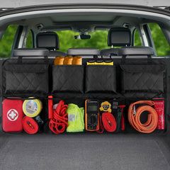 Snuopfy front view showing 8-pocket organizer and durable construction benefit