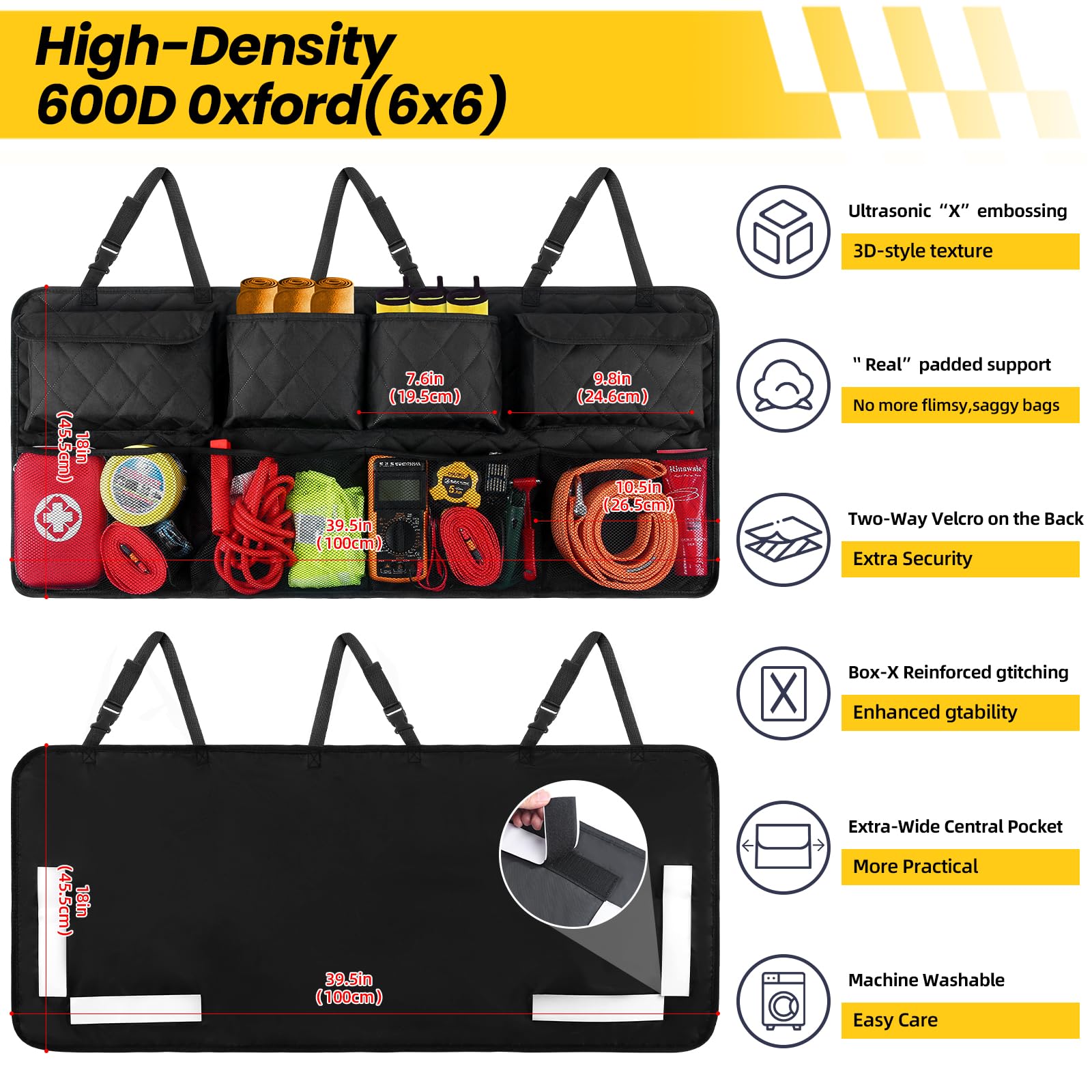 Snuopfy widened center pockets filled with groceries showing extra capacity benefit