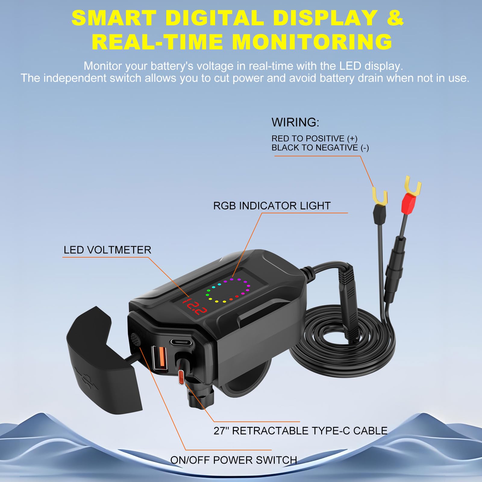 SOBMOTO dual USB ports and independent switch for controlled simultaneous charging