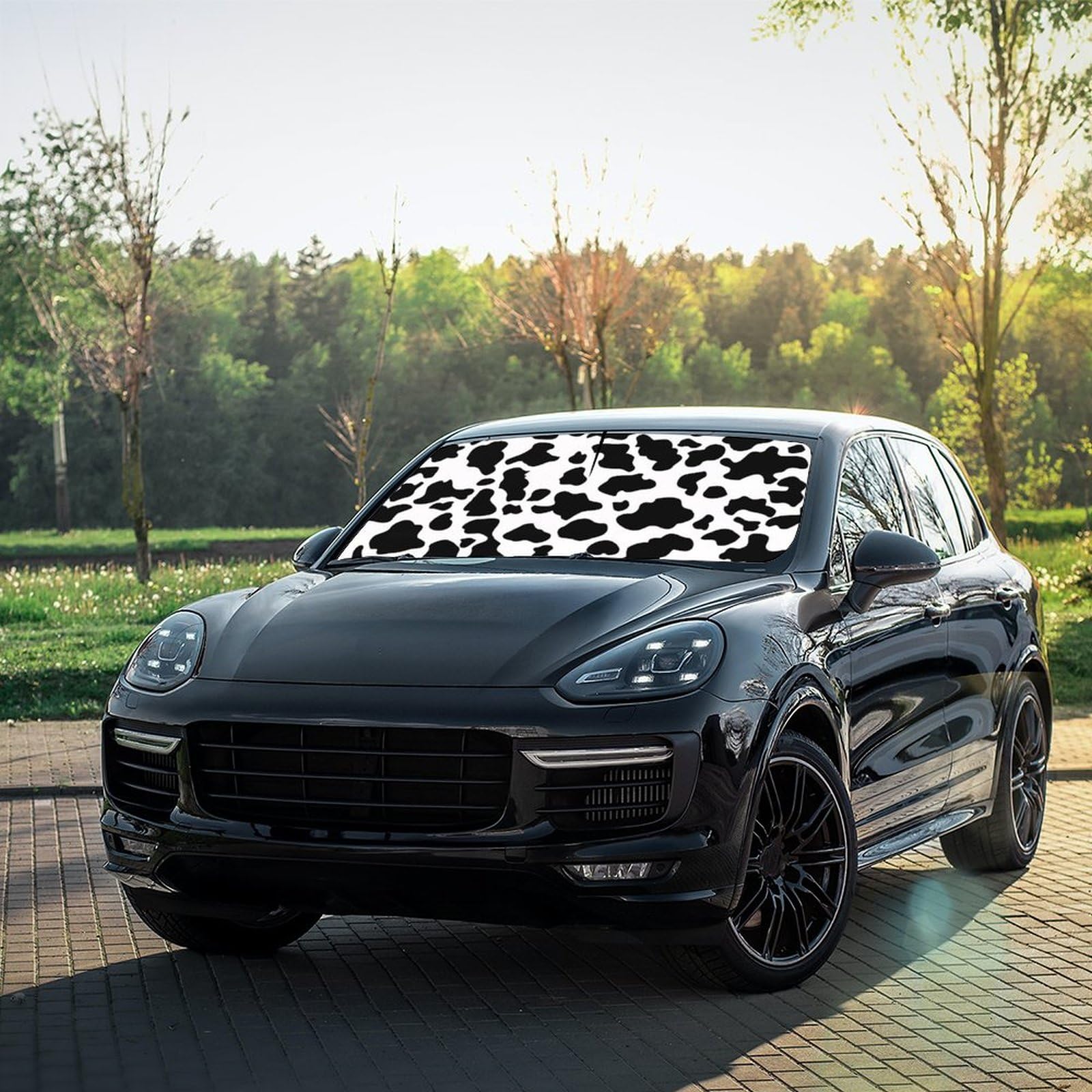 Socira cow print in car lifestyle scene reducing heat and creating comfort benefit