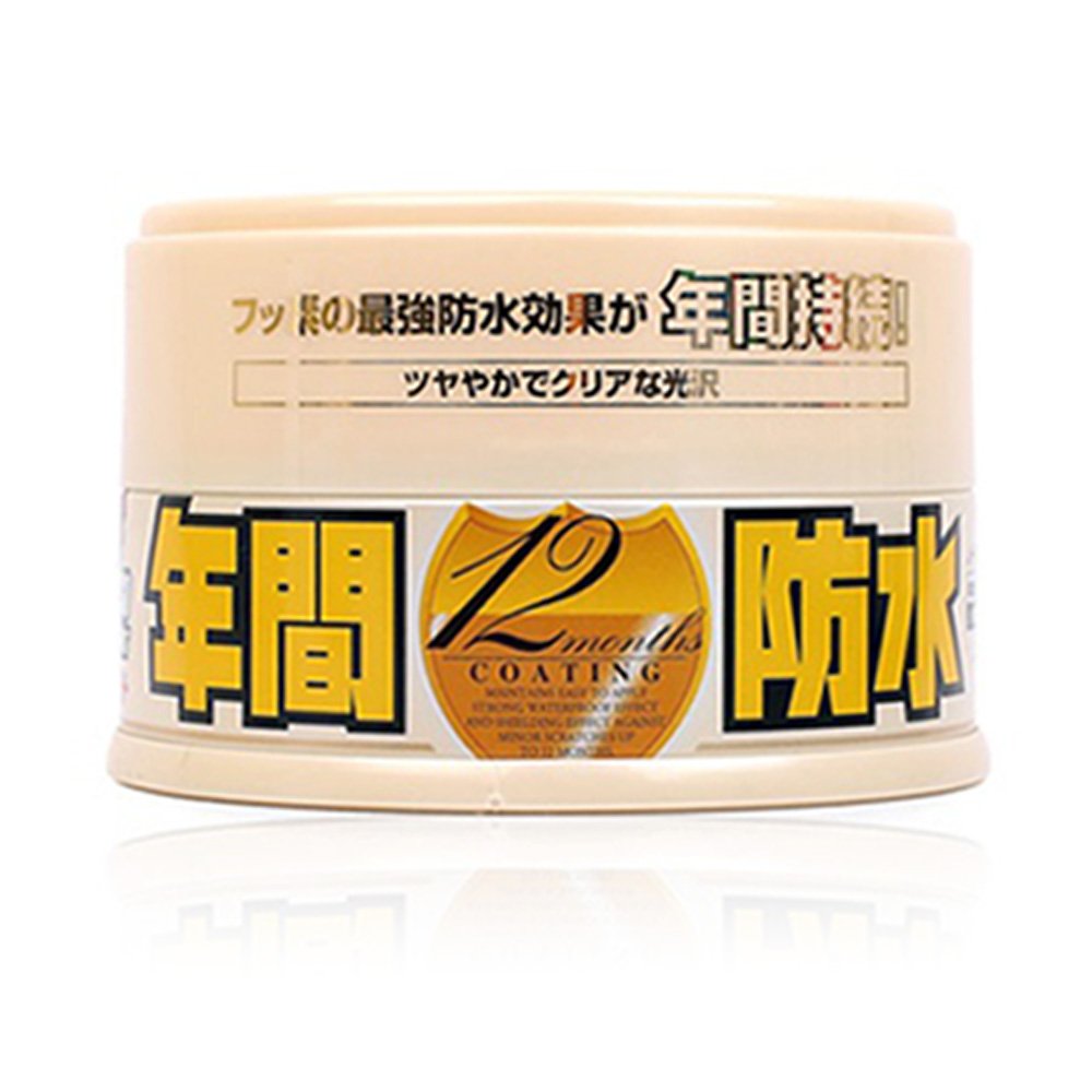 SOFT99 Fusso Coat tin front showing label and applicator, clear product identification and benefit