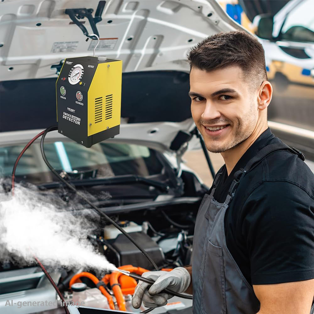 Solary SD302 in-car testing locating an EVAP leak with visible smoke