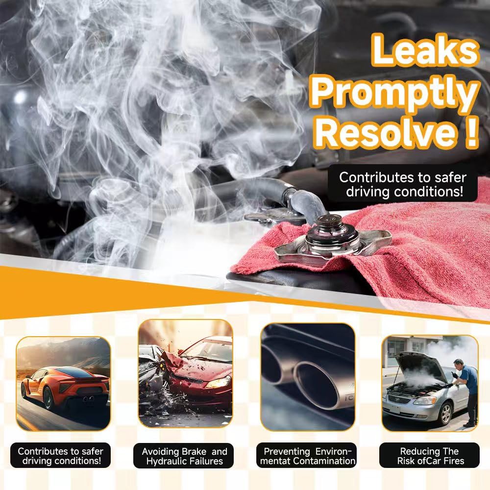 Solary in use under car hood pinpoints leaks faster with visible smoke