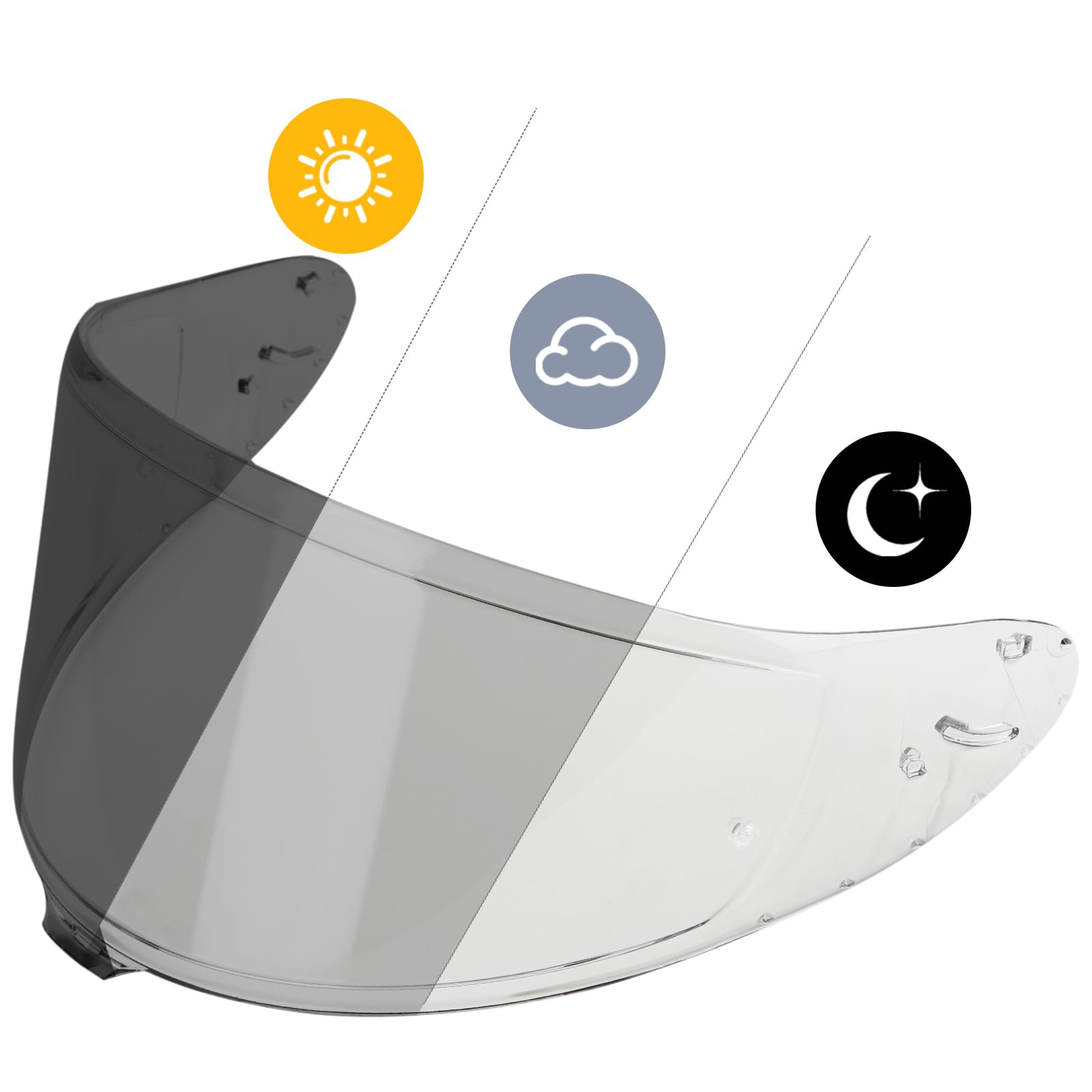 Soman RF-1400 visor front view showing photochromic tint and anti-scratch finish for clearer vision