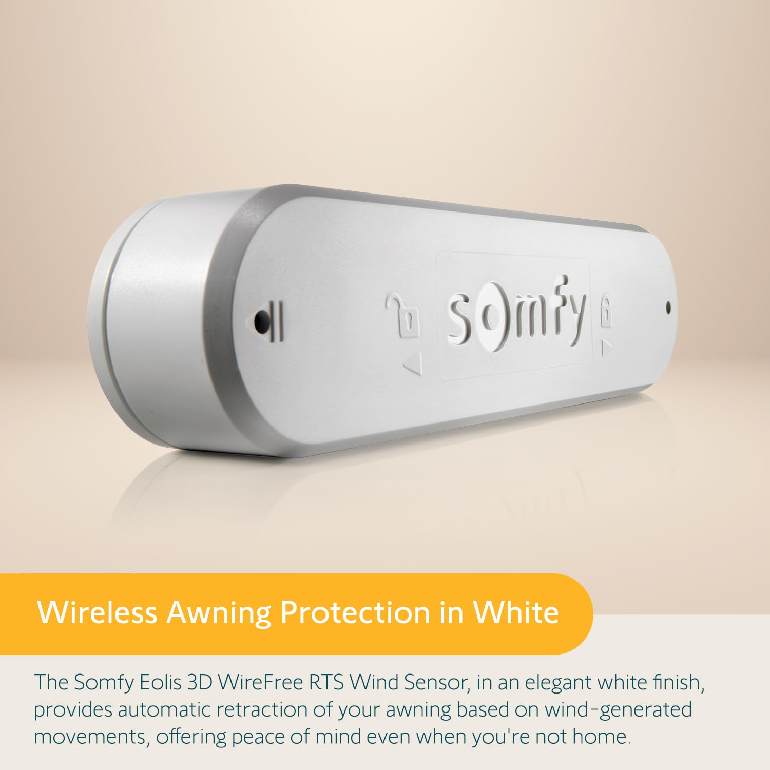 Somfy Eolis 3D close-up of accelerometer housing showing durable design benefit
