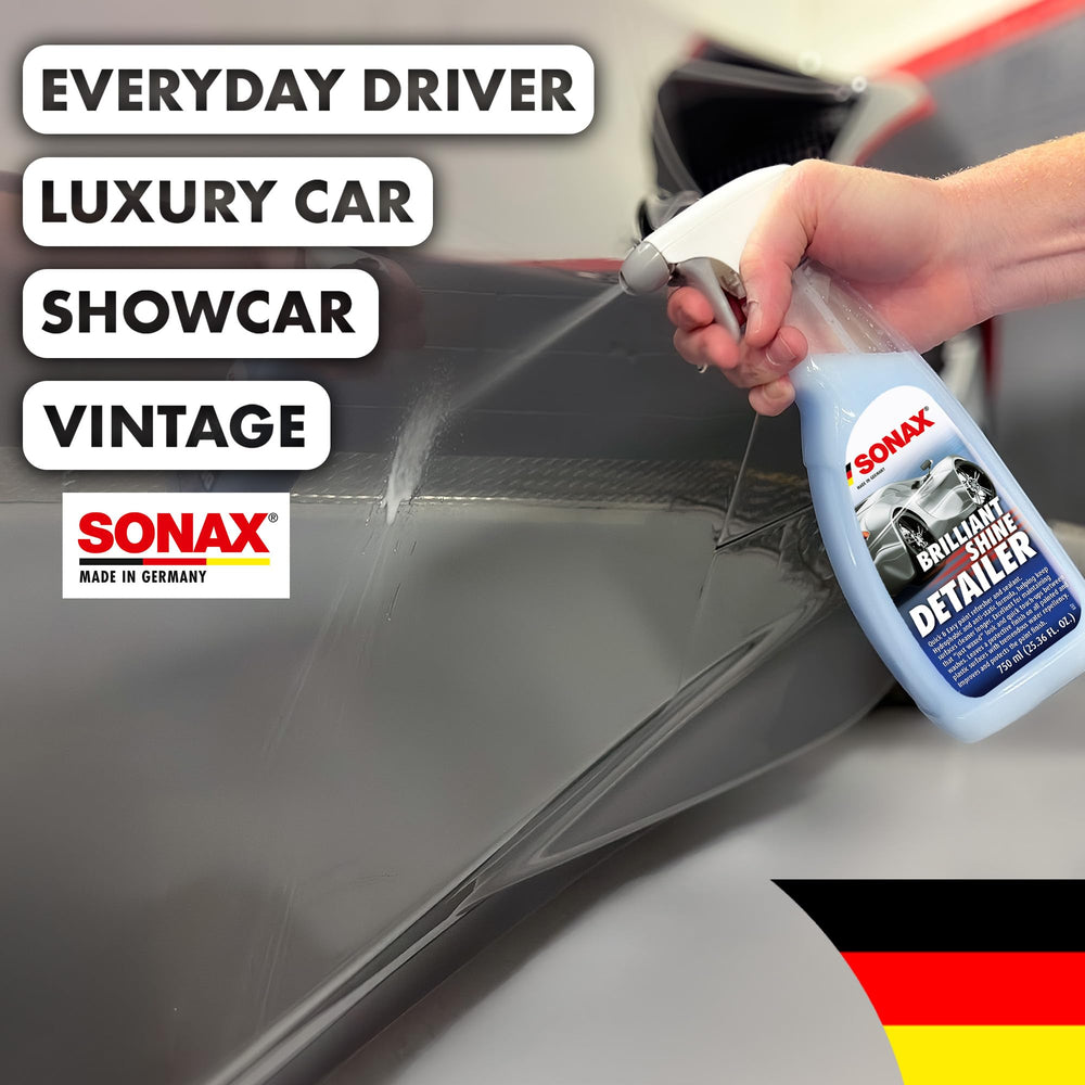 SONAX being wiped with microfiber on car panel showing safe removal of light dirt and streak-free result