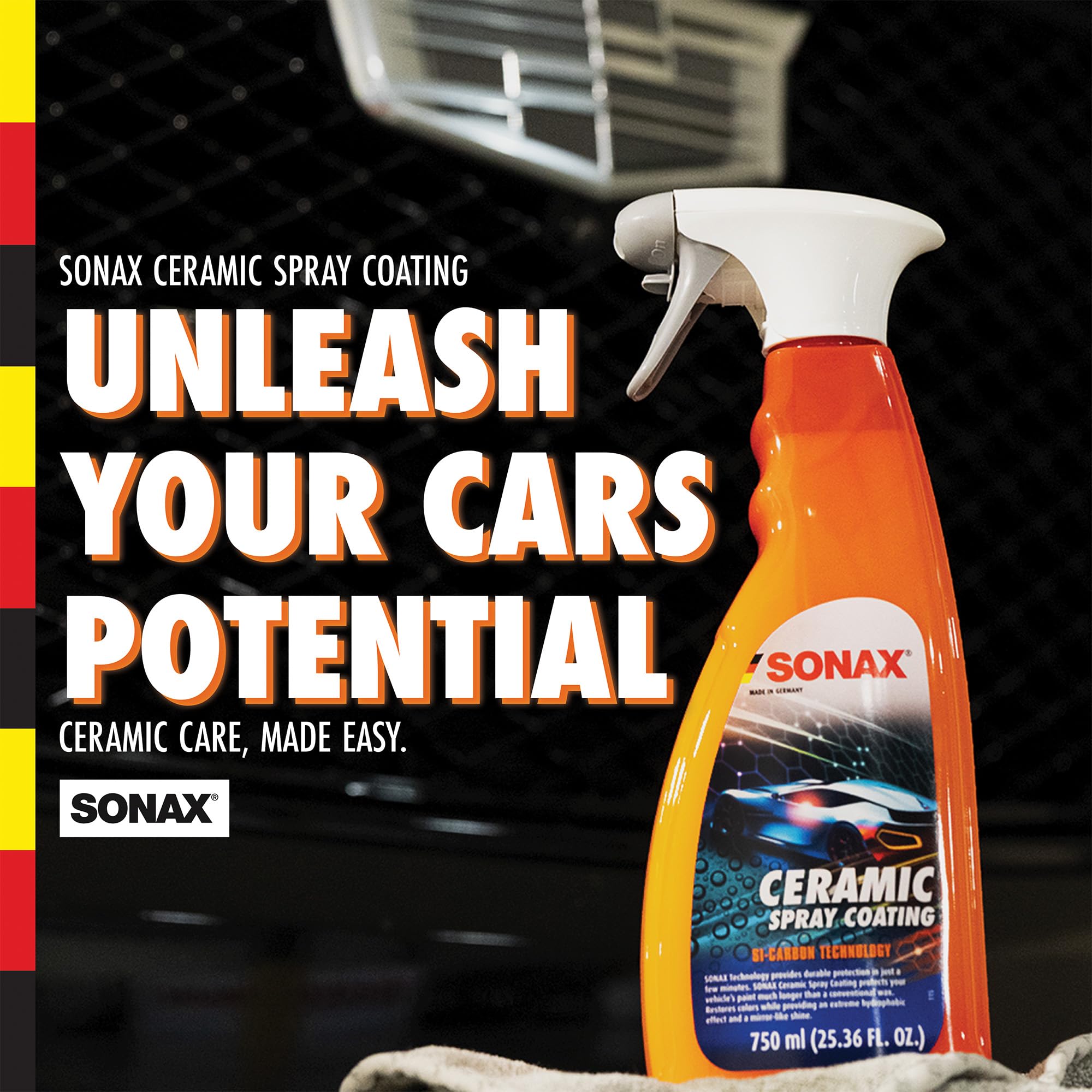 SONAX being wiped with a microfiber cloth demonstrating streak-free result