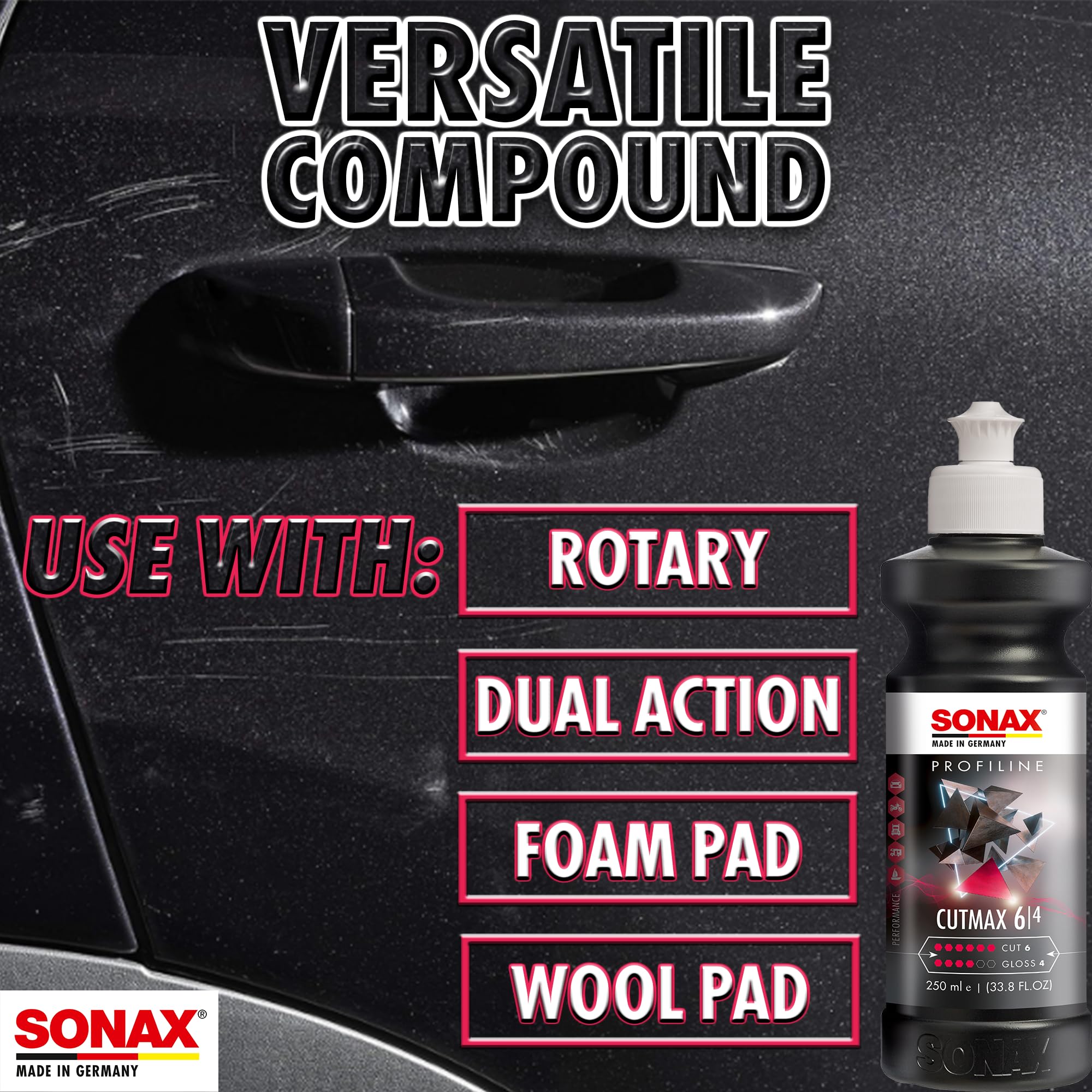 SONAX CutMax 1000 ml bottle next to a spray bottle for scale