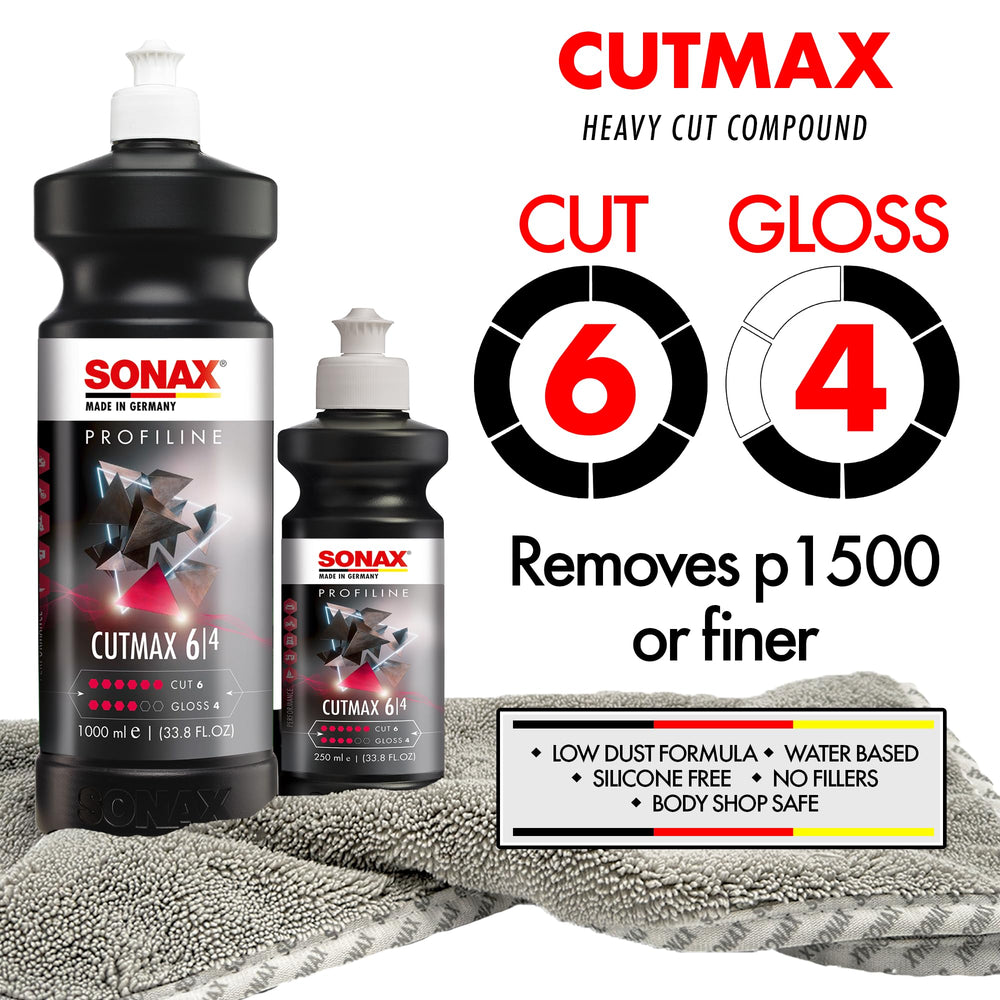 SONAX CutMax paste texture close-up showing creamy, water-based formula