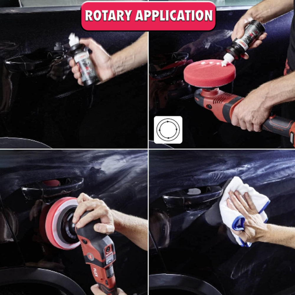 SONAX CutMax wiped off with Sonax microfiber cloth for easy cleanup