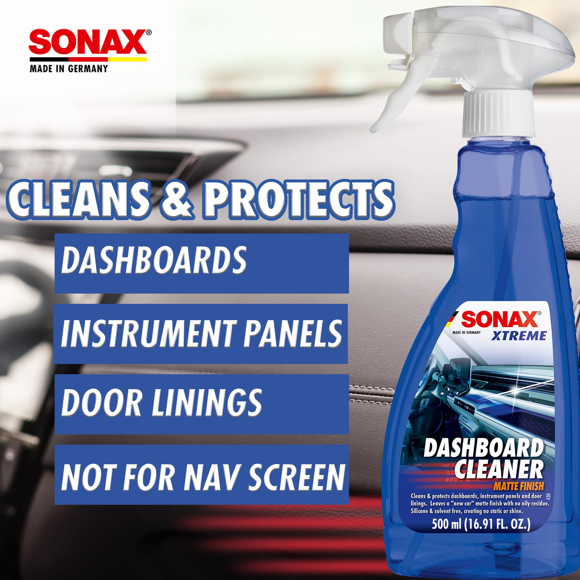 SONAX 500ml bottle next to ruler showing true-to-scale size
