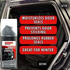 SONAX being applied to a car door seal to prevent sticking benefit