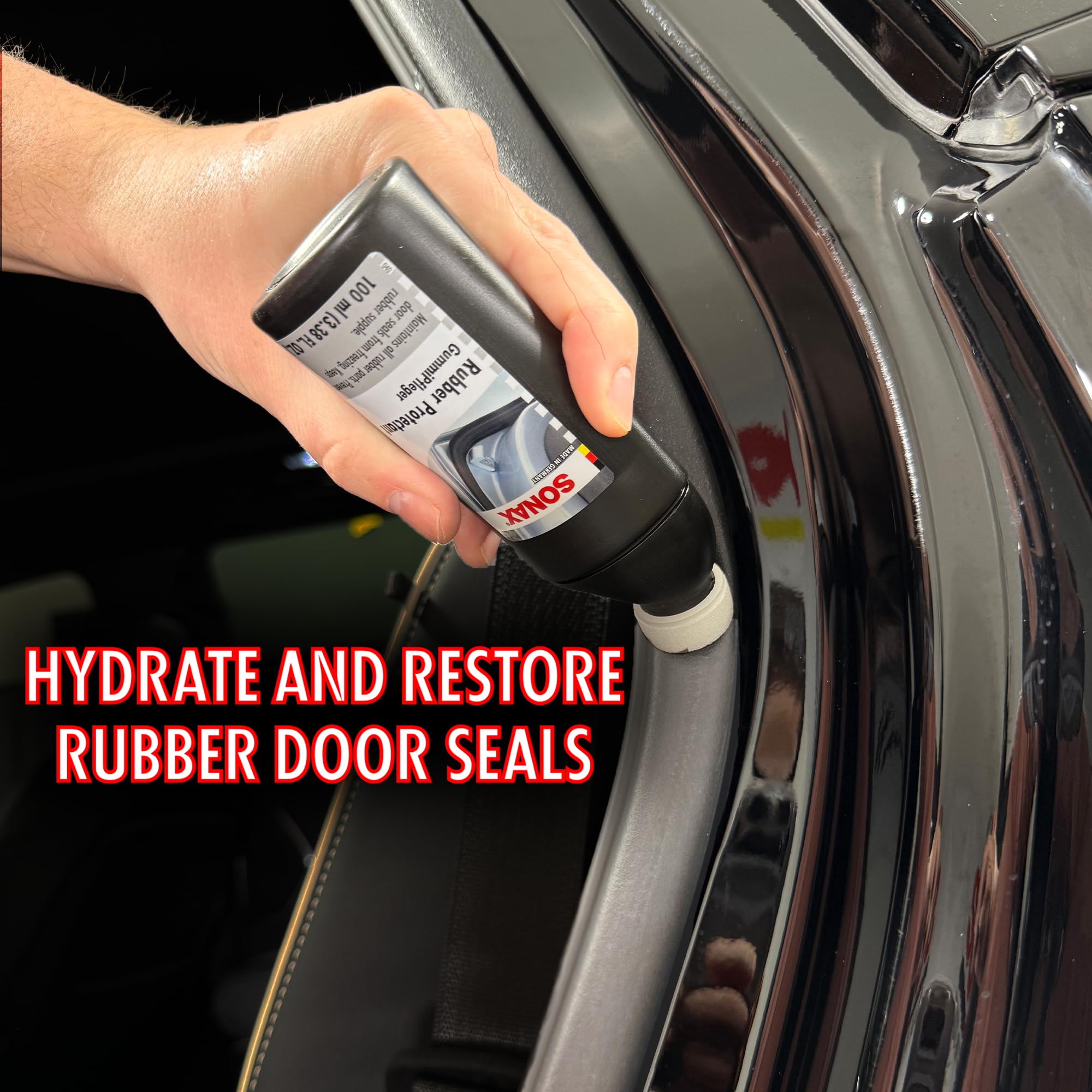 SONAX used on car seals in winter to help prevent frozen doors benefit