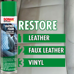 SONAX being applied to leather seat showing even coverage benefit