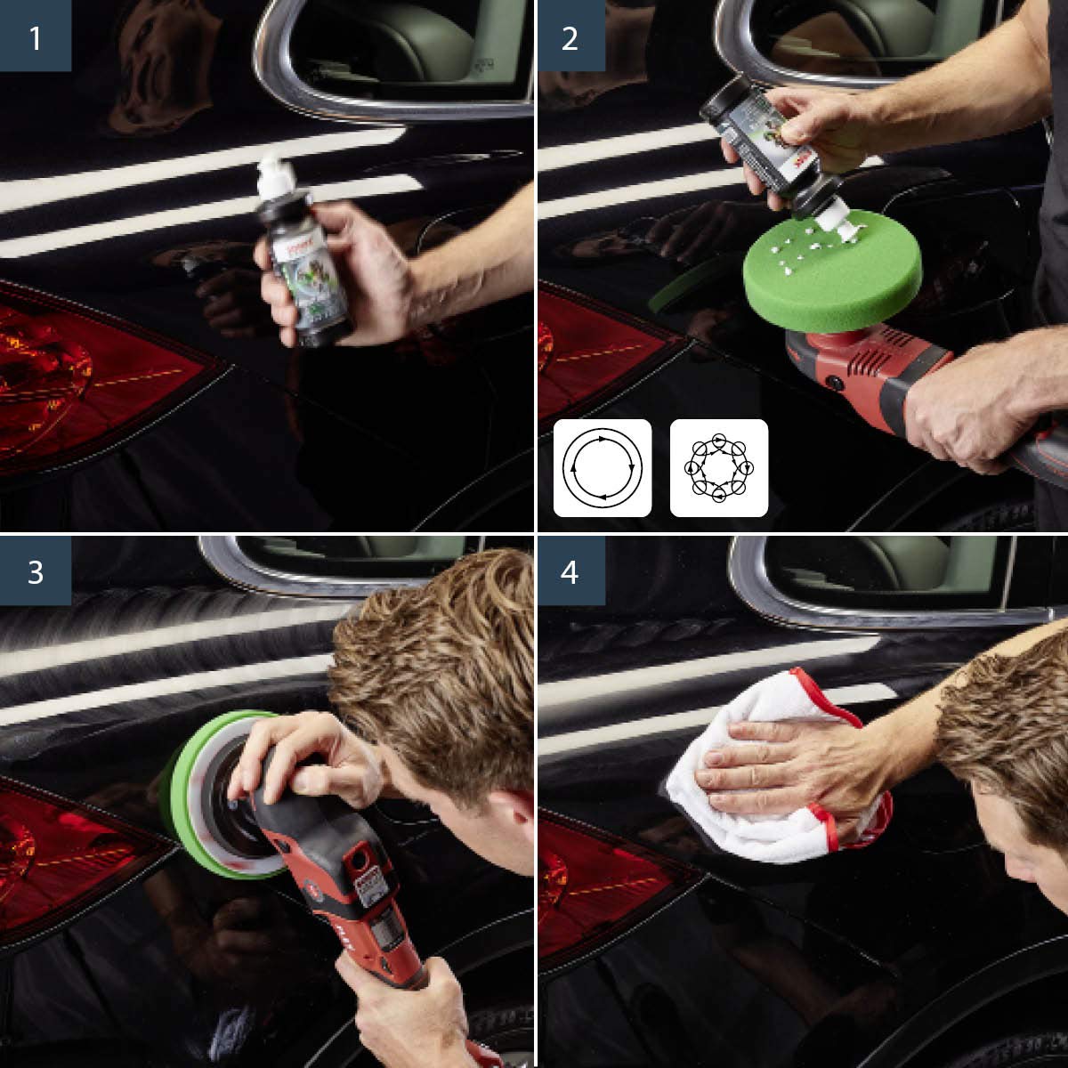 SONAX before and after on black hood revealing high-gloss transformation