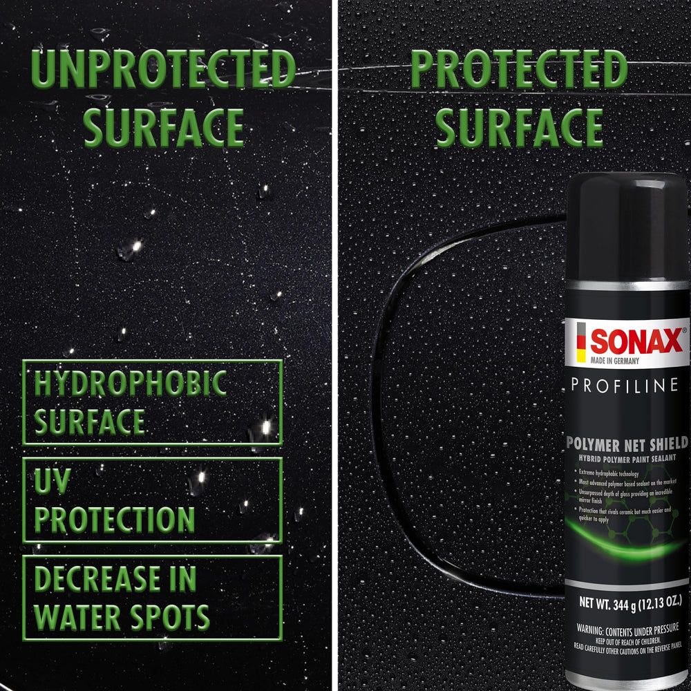 SONAX close-up of high-gloss paint finish showing deep reflections