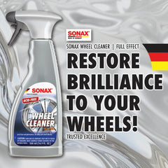 SONAX applied with detailing brush removing stubborn grime for cleaner wheels