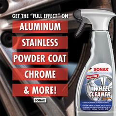 SONAX spray action on wheel rim demonstrating even application and coverage