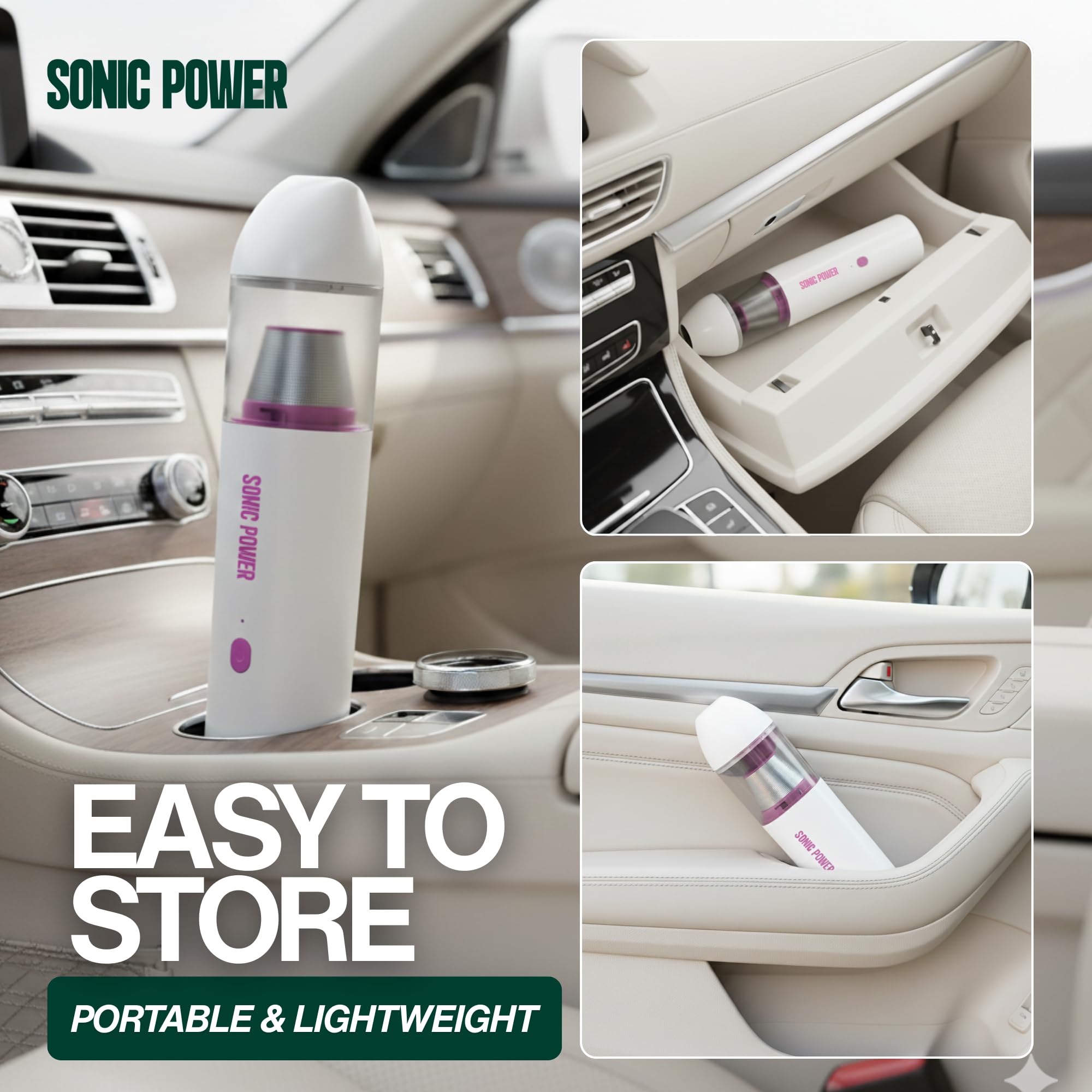 SonicPower in blower mode clearing dashboard dust for easier detailing