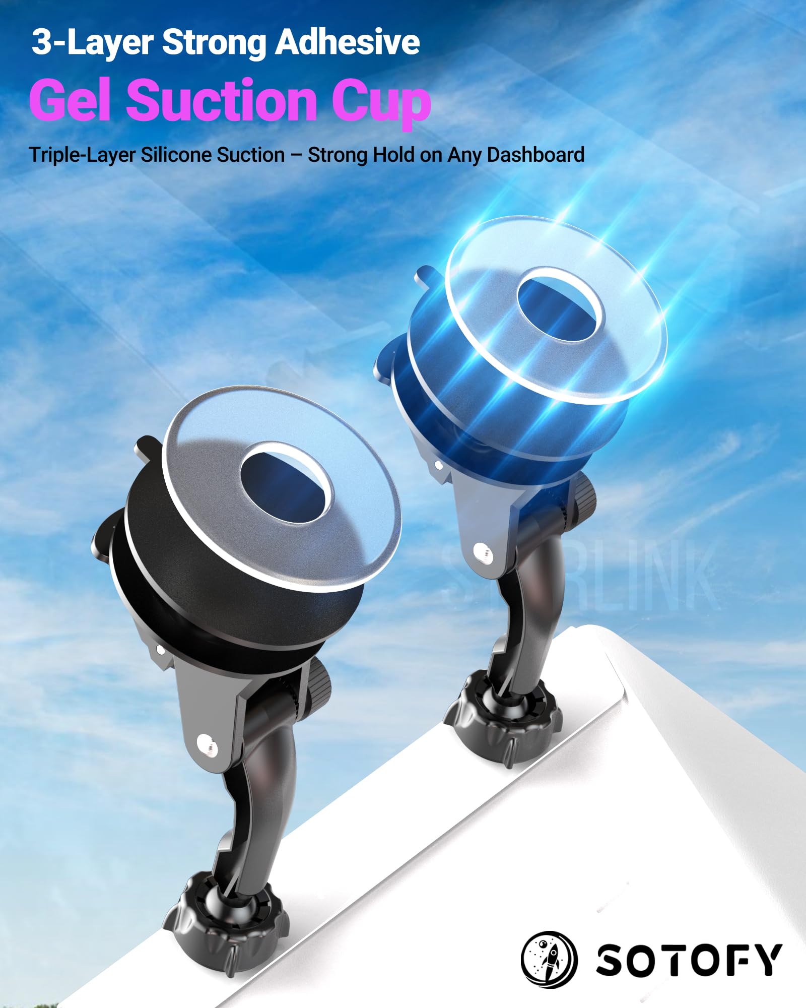 SOTOFY mounted on windshield demonstrating flexible placement and clear view