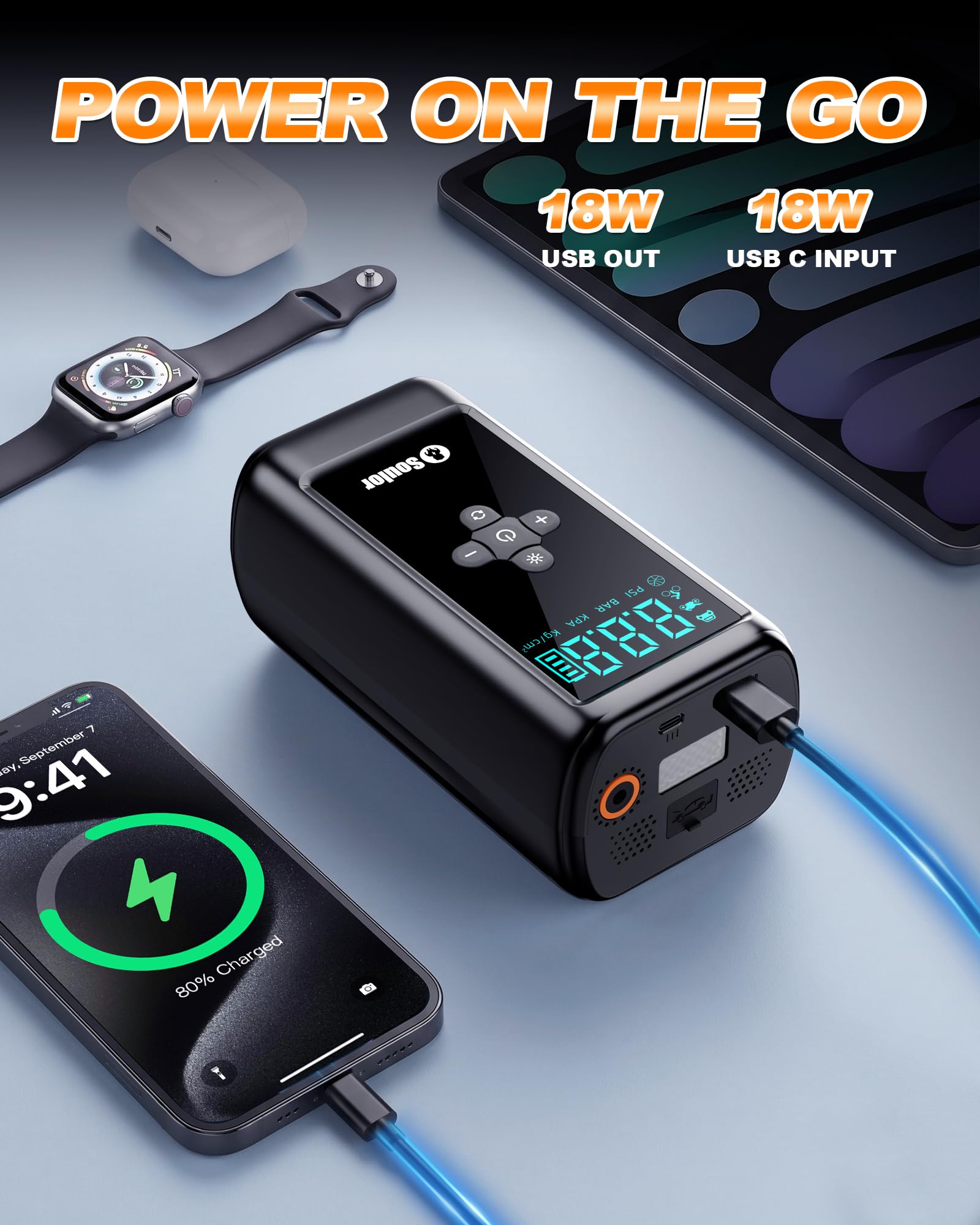Soulor LED active in strobe mode, increasing visibility and roadside safety