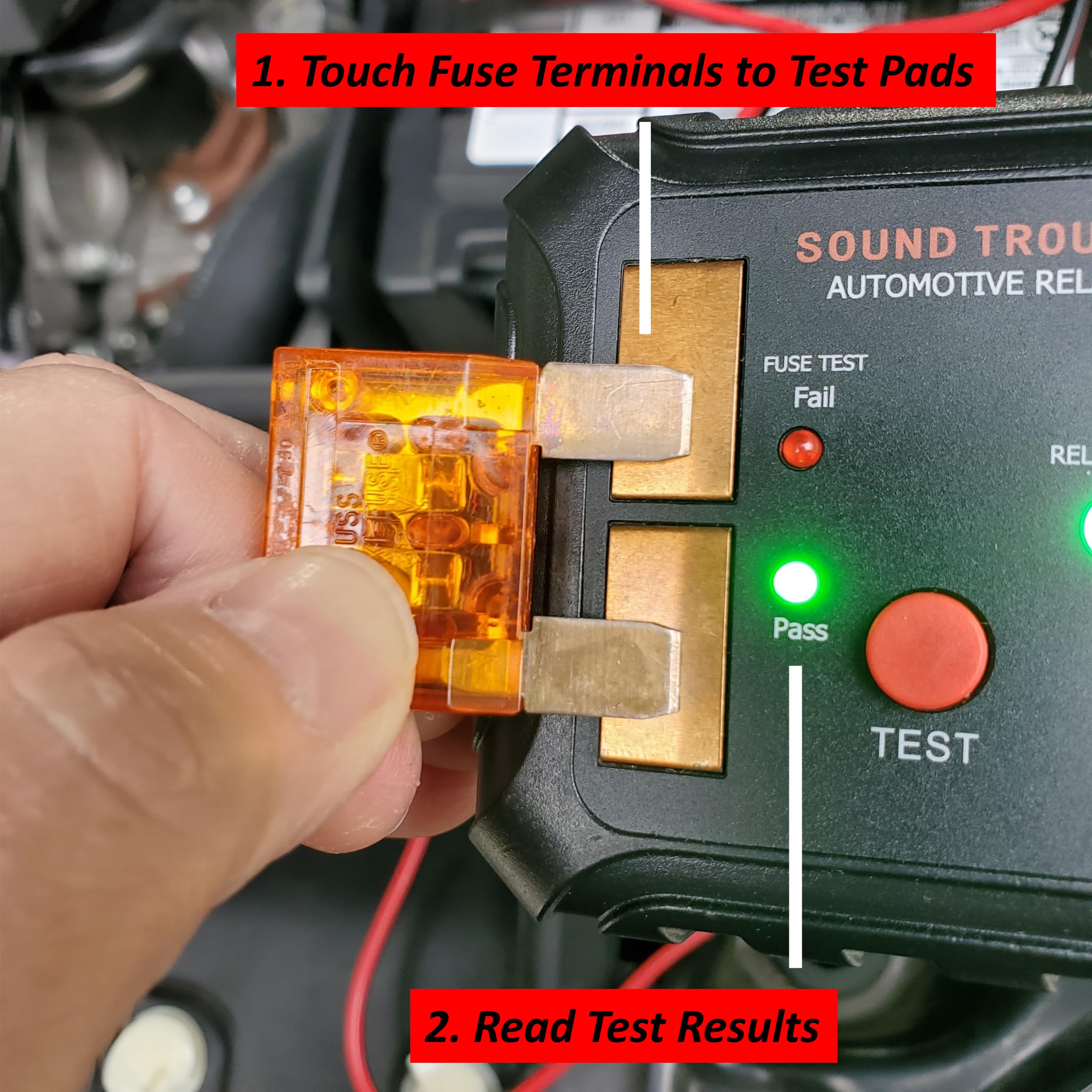 Sound Troubleshooting showing fuse contact detail for reliable continuity checks