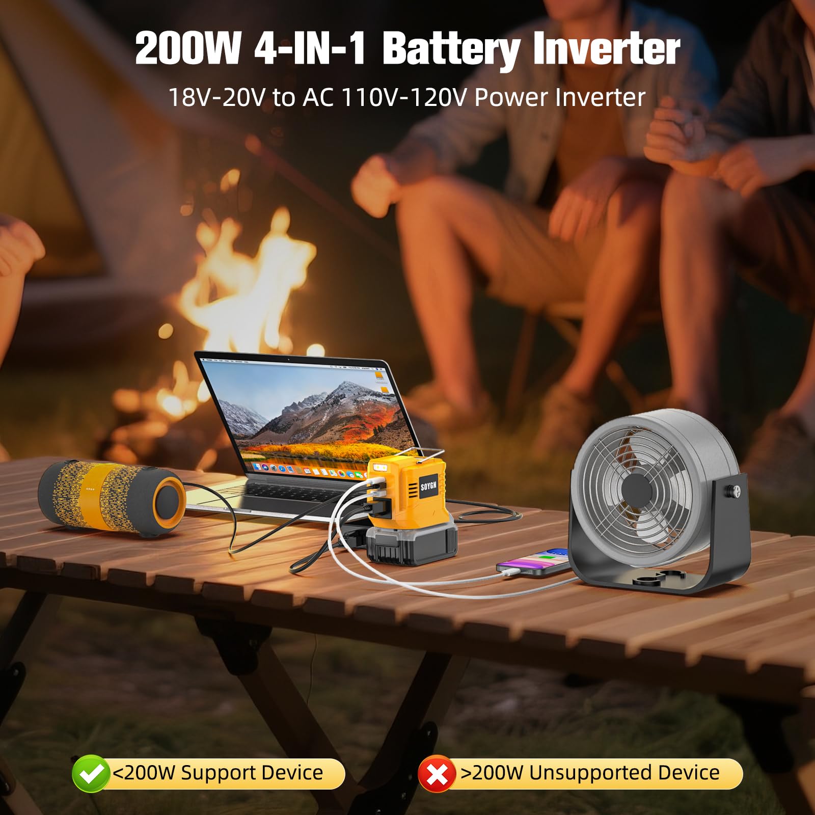 SOYGN inverter held in hand to show compact size and easy transport