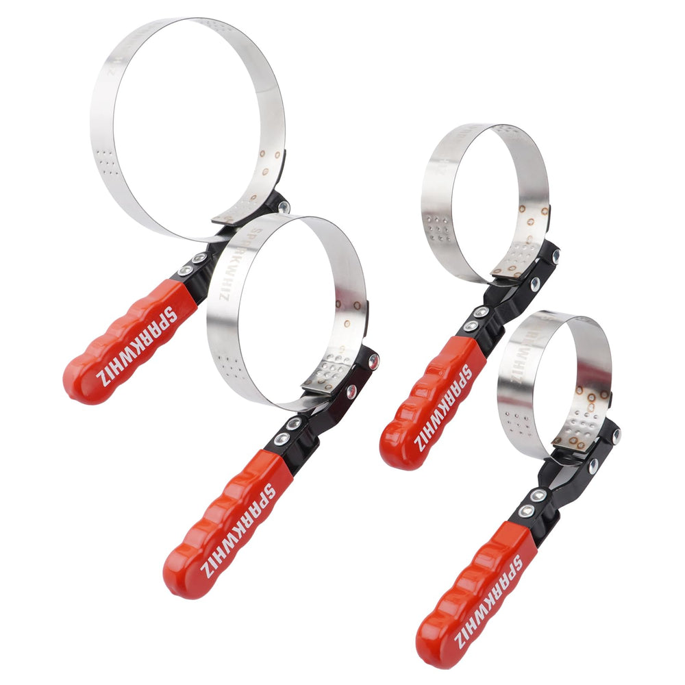 SPARKWHIZ front packaging showing four swivel strap wrenches and sizes, practical kit benefit