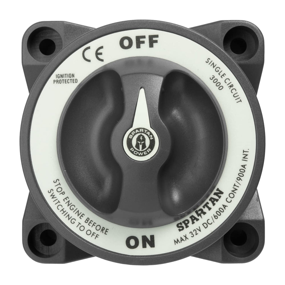 Spartan Power front panel switch showing durable housing and ergonomic knob for reliable control